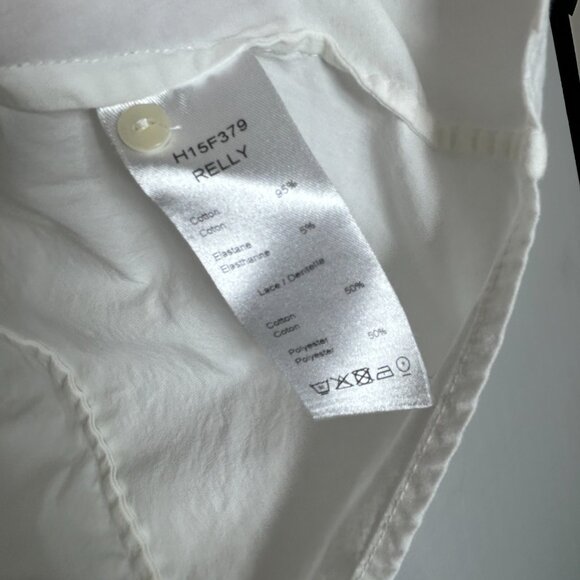 Anne Fontaine LADIES BLOUSE 42 10 WHITE CREAM EYELET CROCHET SHEER BUTTON UP - Picture 4 of 14